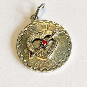 Vintage Elco Sterling Valentine Heart Arrow Charm Pendant with Red Glass Accent